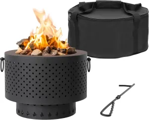 Navaris Outdoor Fire Pit Stove - Smokeless Firepit for Garden, Patio, Balcony - Portable Camping Bonfire with Collapsible Design - Includes Poker and Carry Bag