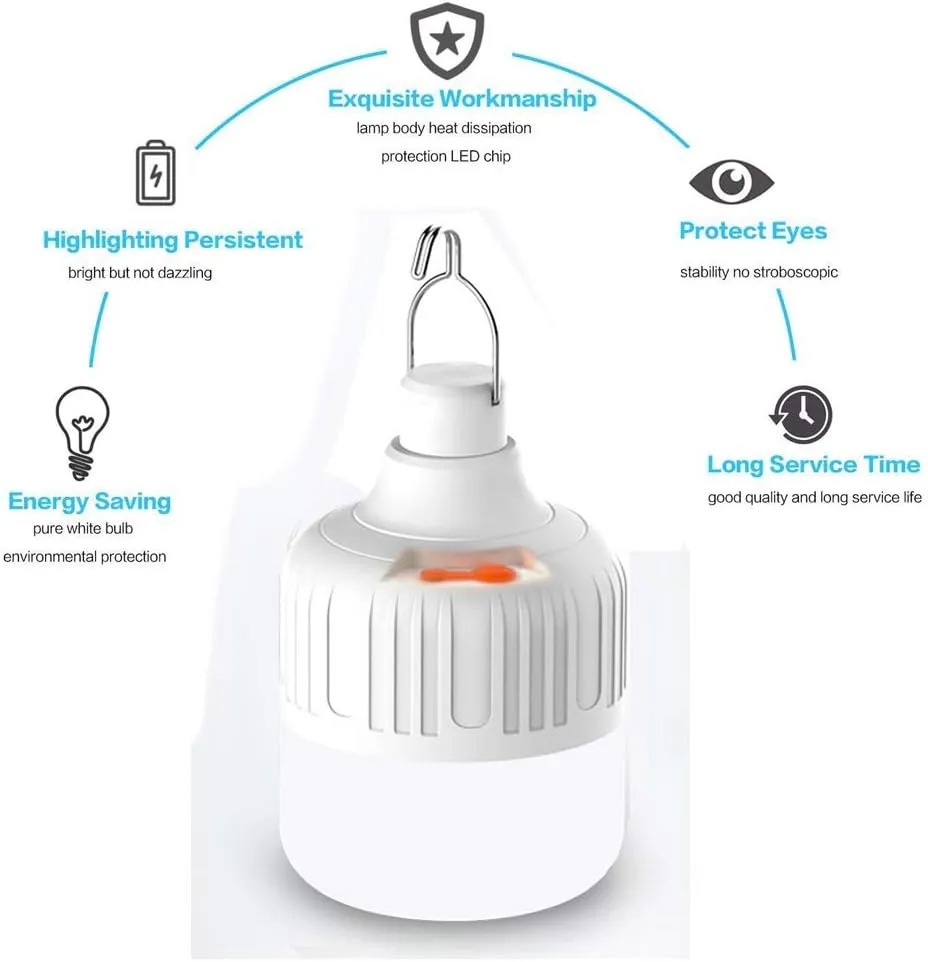 Newest 30W 5500LM Waterproof Rechargeable LED Night Light Bulb,Dimmable Emergency Lights, Outdoor BBQ Hanging Light, Bright Lights for Tent Lantern/Patio/Garden/Power Failure, Pack of 2