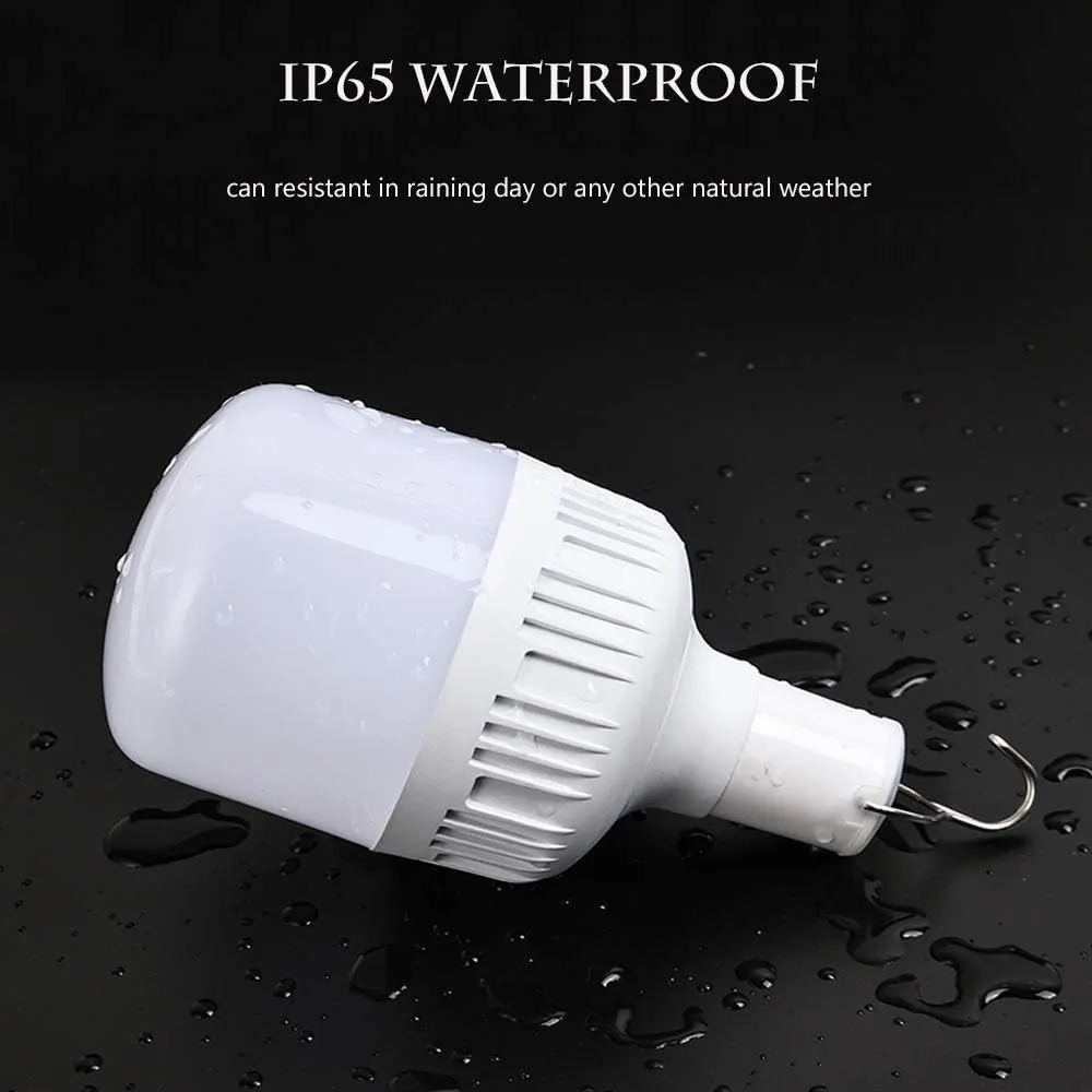 Newest 30W 5500LM Waterproof Rechargeable LED Night Light Bulb,Dimmable Emergency Lights, Outdoor BBQ Hanging Light, Bright Lights for Tent Lantern/Patio/Garden/Power Failure, Pack of 2