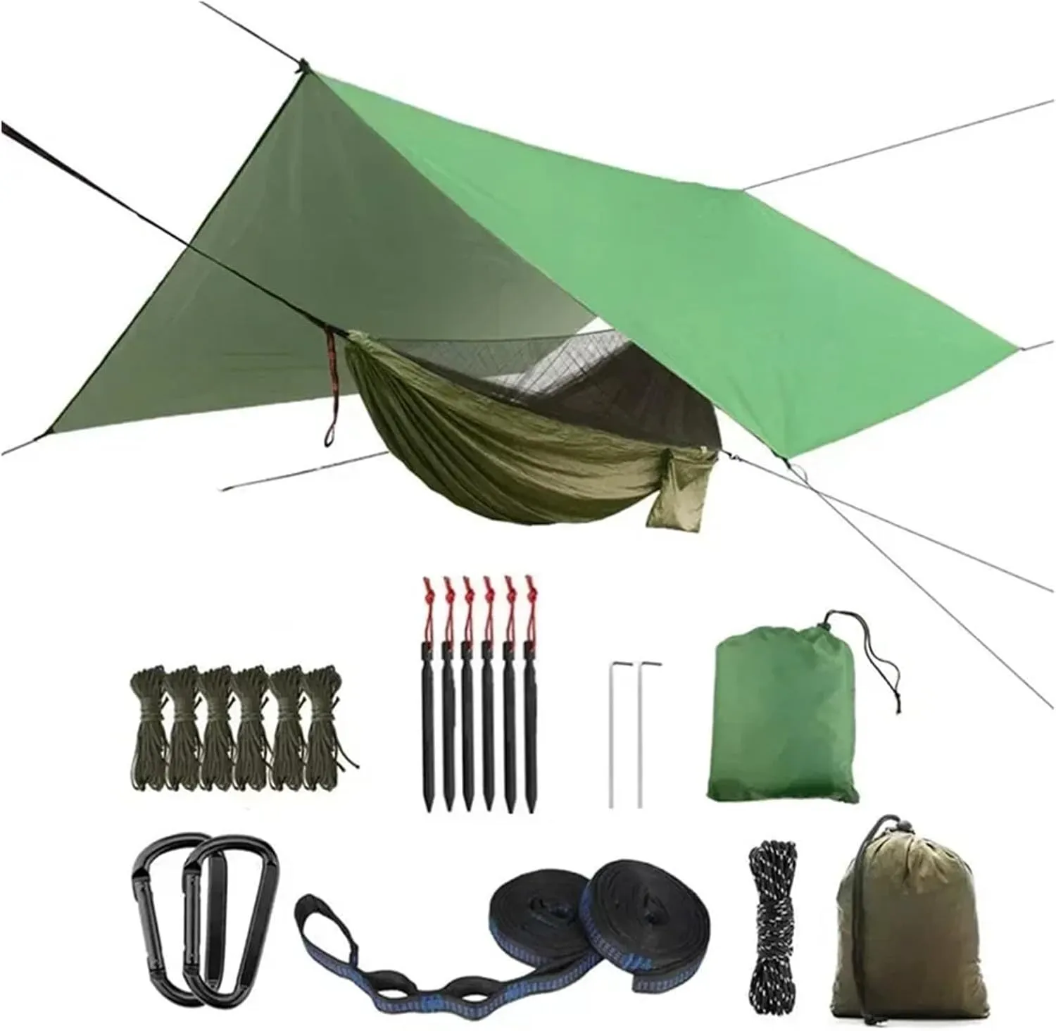 Nylon Parachute Hammock Net Camping Hammock with Net and Rainfly Tarp,118x118in Portable and Hammock Tent Indoor, Outdoor Terrace Hammock(Model 3)