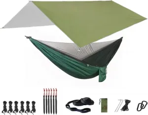 Nylon Parachute Hammock Net Camping Hammock with Net and Rainfly Tarp,118x118in Portable and Hammock Tent Indoor, Outdoor Terrace Hammock(Model 3)