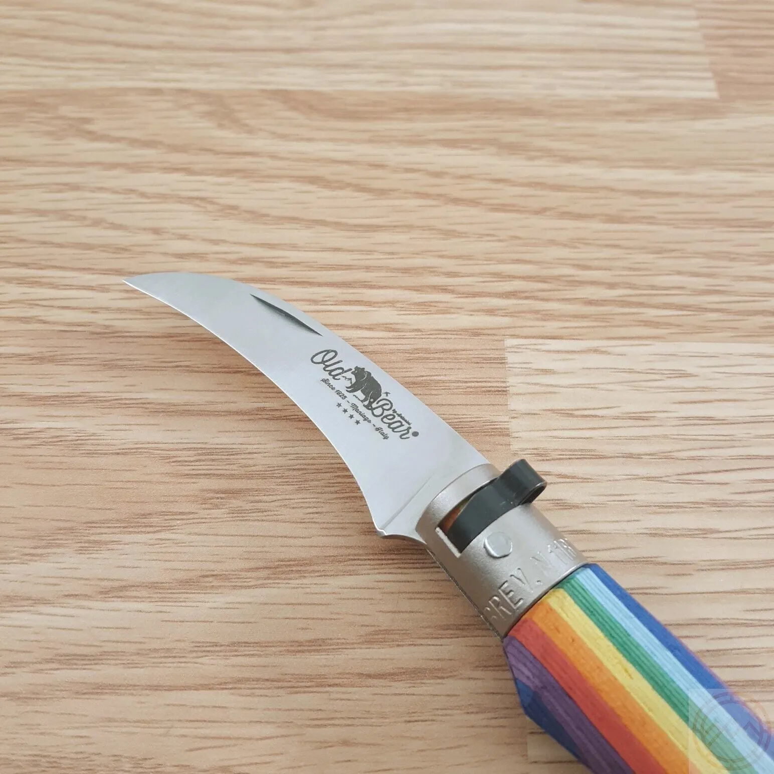 Old Bear Mushroom Knife with Curved Steel Blade and Wood Handle