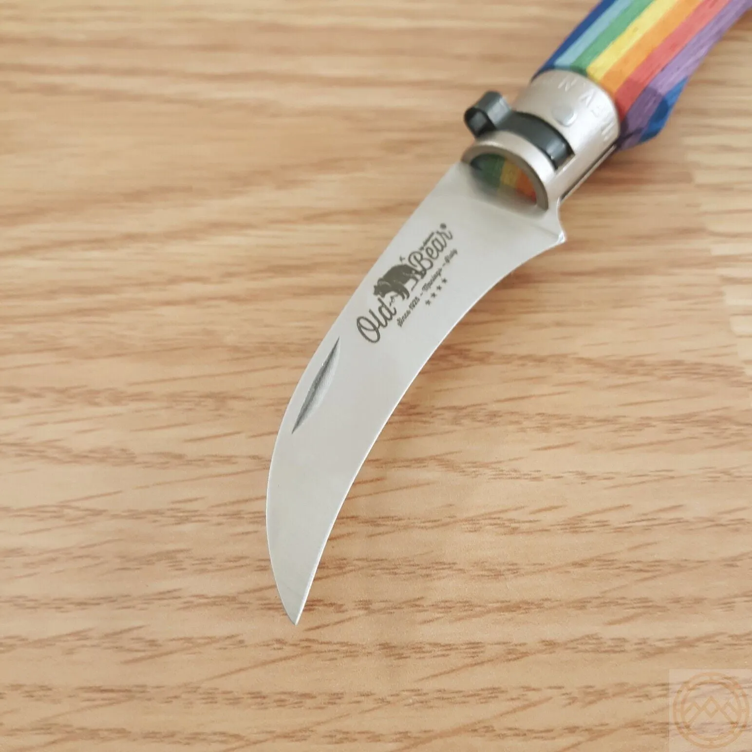 Old Bear Mushroom Knife with Curved Steel Blade and Wood Handle