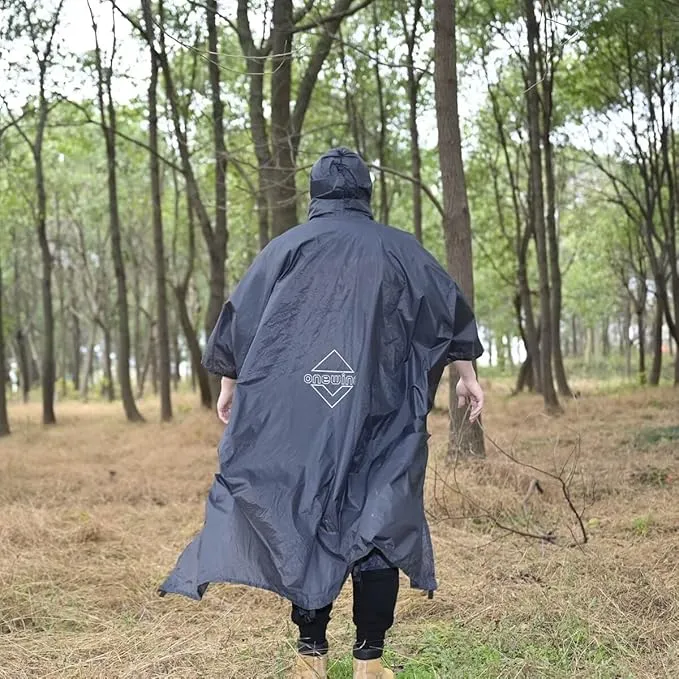 onewind Hooded Rain Poncho, Silnylon Camping Rain Coat Versatile Survival Shelter Lightweight Poncho for Hiking, Backpacking