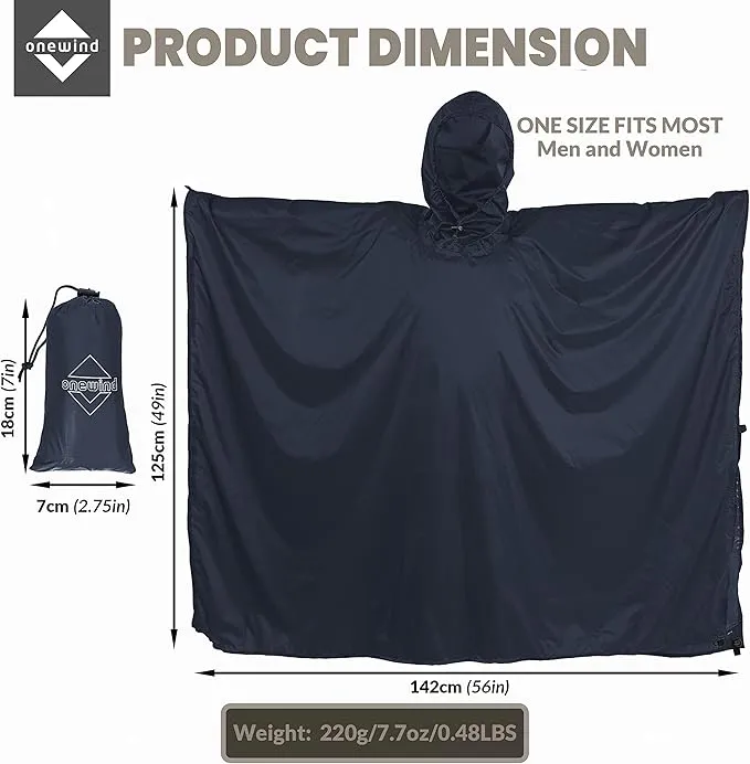 onewind Hooded Rain Poncho, Silnylon Camping Rain Coat Versatile Survival Shelter Lightweight Poncho for Hiking, Backpacking