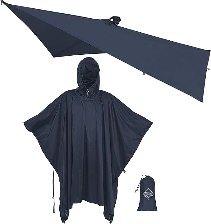 onewind Hooded Rain Poncho, Silnylon Camping Rain Coat Versatile Survival Shelter Lightweight Poncho for Hiking, Backpacking