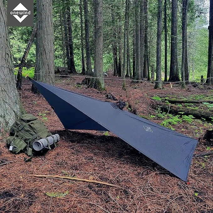onewind Hooded Rain Poncho, Silnylon Camping Rain Coat Versatile Survival Shelter Lightweight Poncho for Hiking, Backpacking