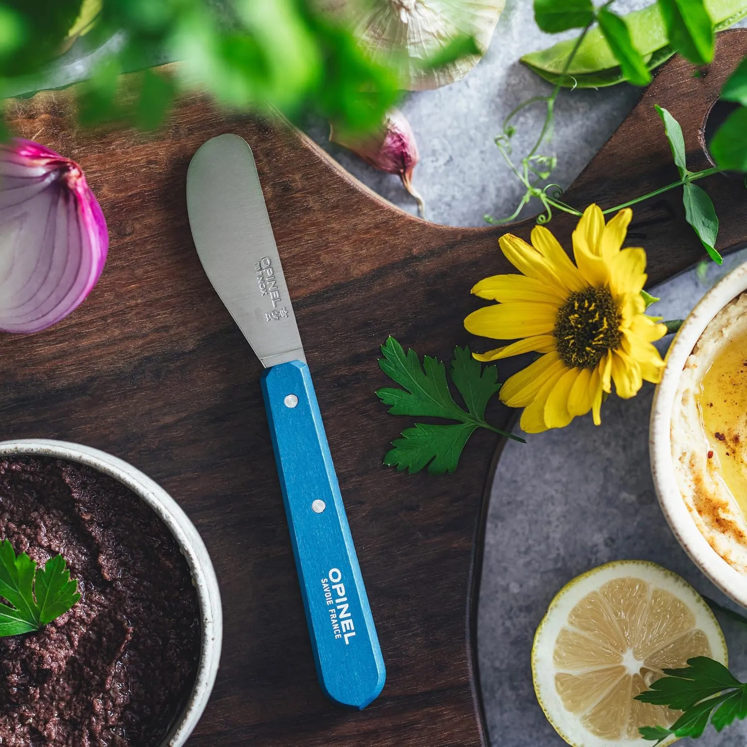 OPINEL Essential No.117 Spreading   Butter Knife, Painted Hornbeam Wood Handles, Made in France (Dark Blue)