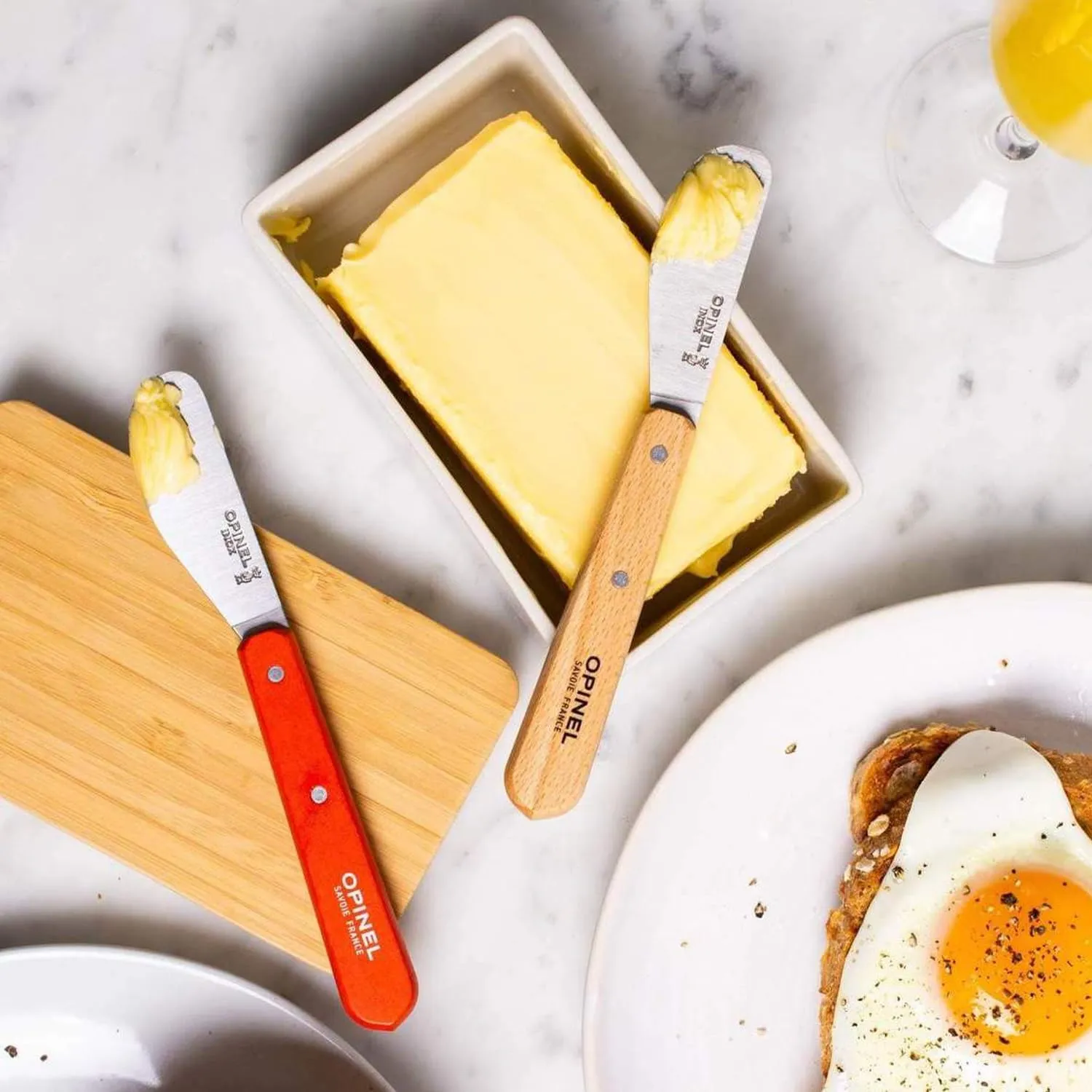 OPINEL Essential No.117 Spreading   Butter Knife, Painted Hornbeam Wood Handles, Made in France (Dark Blue)