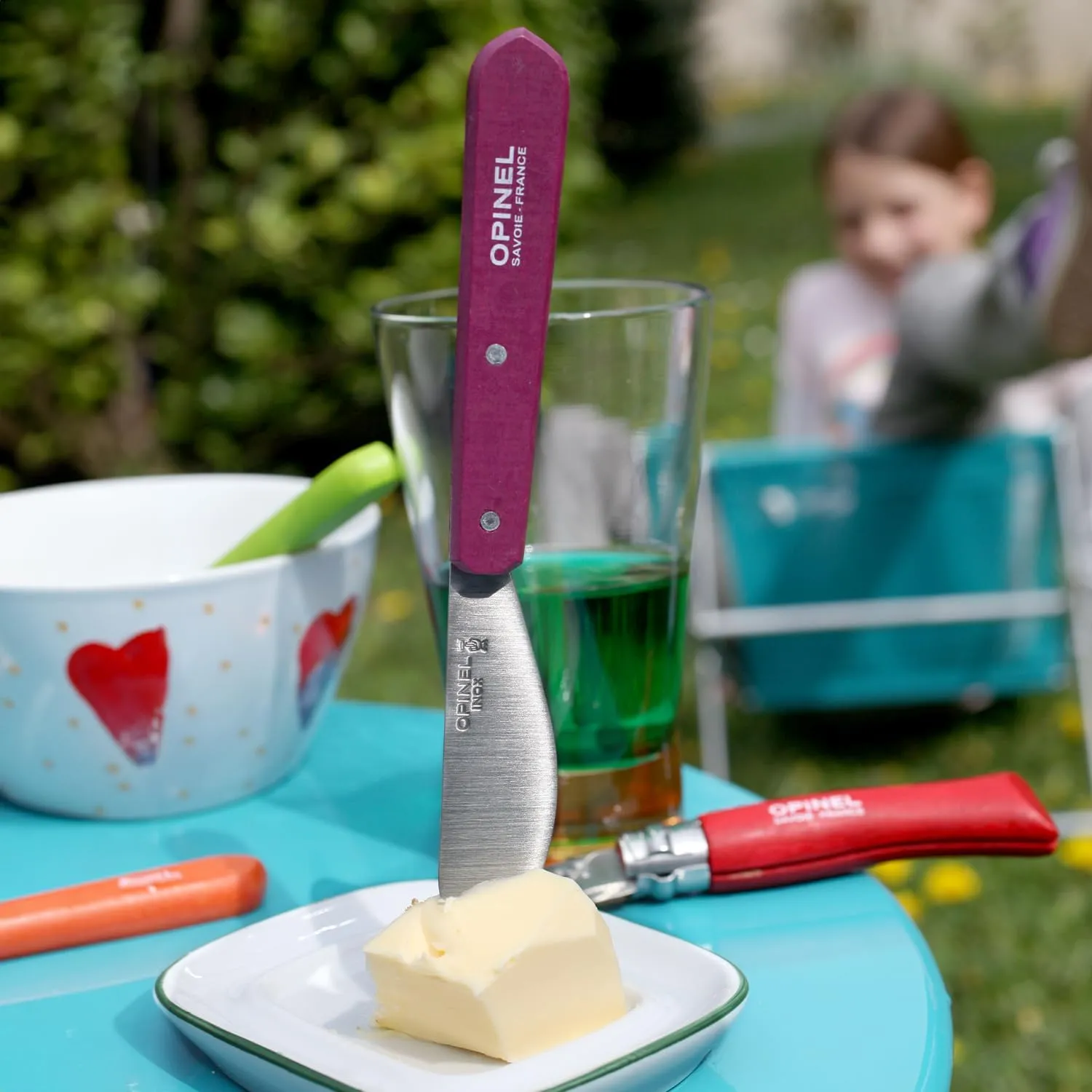 OPINEL Essential No.117 Spreading   Butter Knife, Painted Hornbeam Wood Handles, Made in France (Dark Blue)