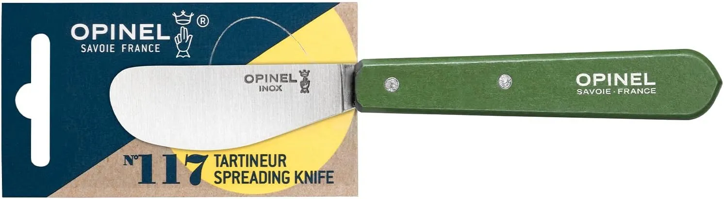 OPINEL Essential No.117 Spreading   Butter Knife, Painted Hornbeam Wood Handles, Made in France (Dark Green)
