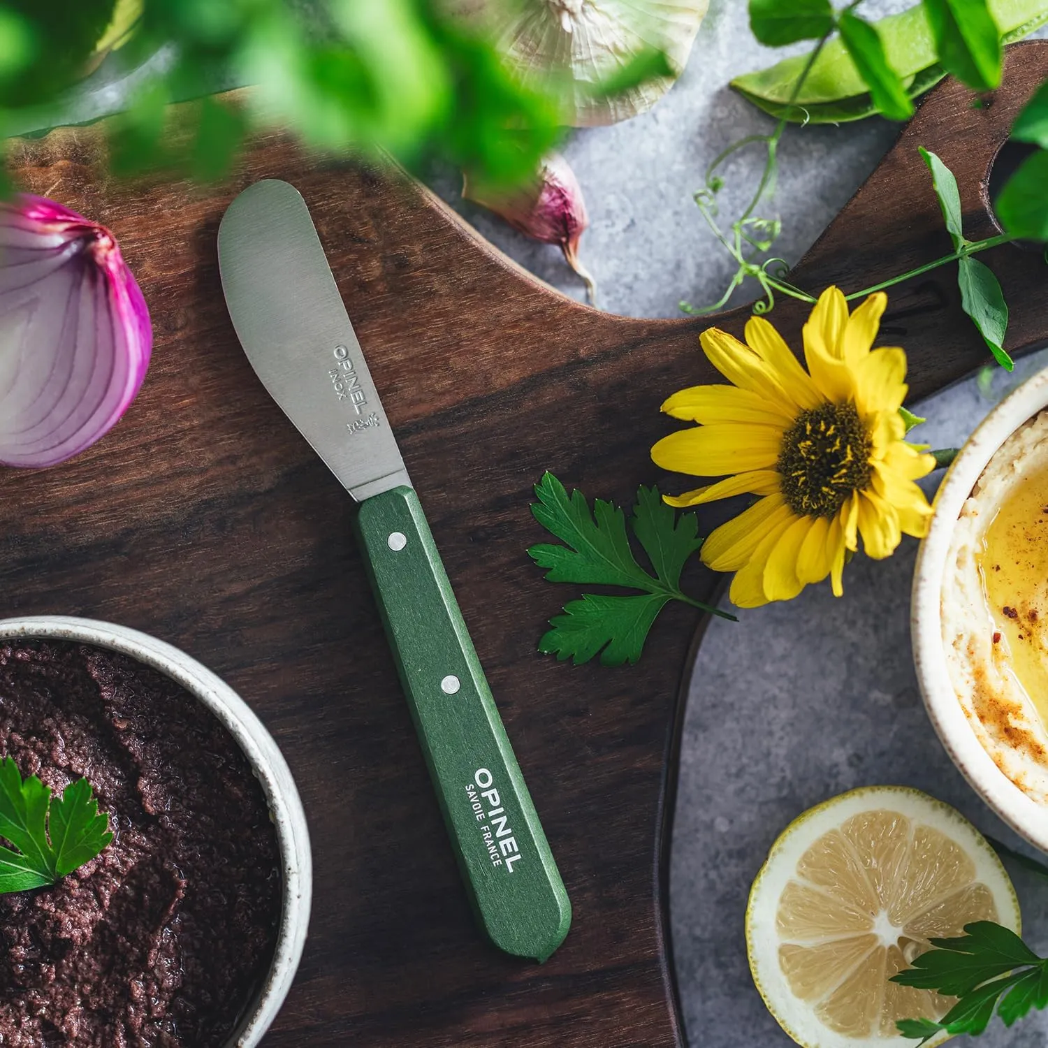OPINEL Essential No.117 Spreading   Butter Knife, Painted Hornbeam Wood Handles, Made in France (Dark Green)