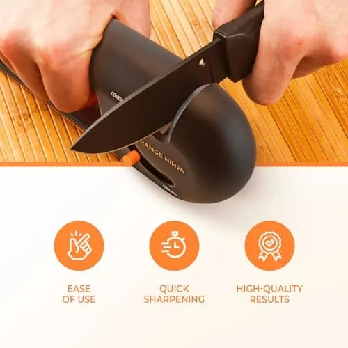 Orange Ninja 4-Stage Knife Sharpener -Kitchen & Serrated Knife Sharpener - Manual Knife Blade Sharpener tool for Kitchen, Chef, filet Knives by Sharp Pebble