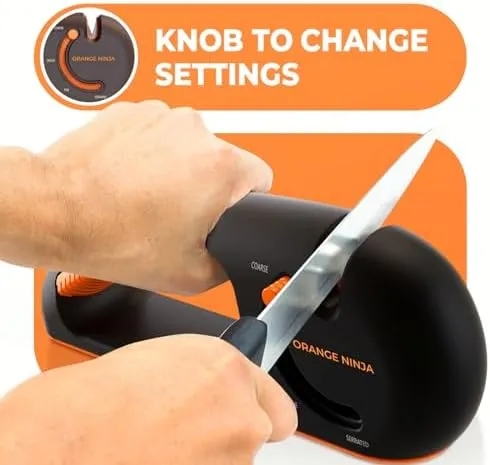 Orange Ninja 4-Stage Knife Sharpener -Kitchen & Serrated Knife Sharpener - Manual Knife Blade Sharpener tool for Kitchen, Chef, filet Knives by Sharp Pebble