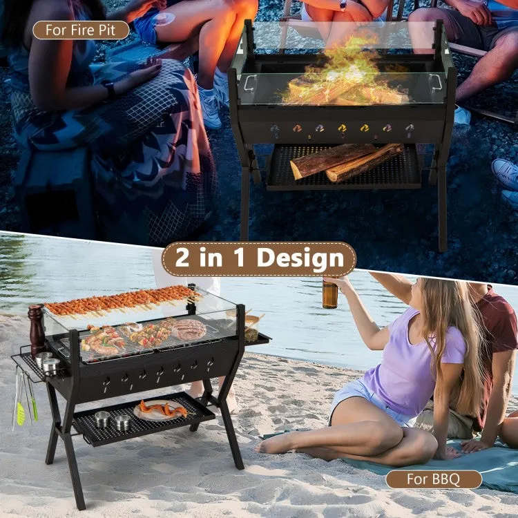 Outdoor Camping Portable Black Windproof Seasoning Rack BBQ Grill Charcoal Stove
