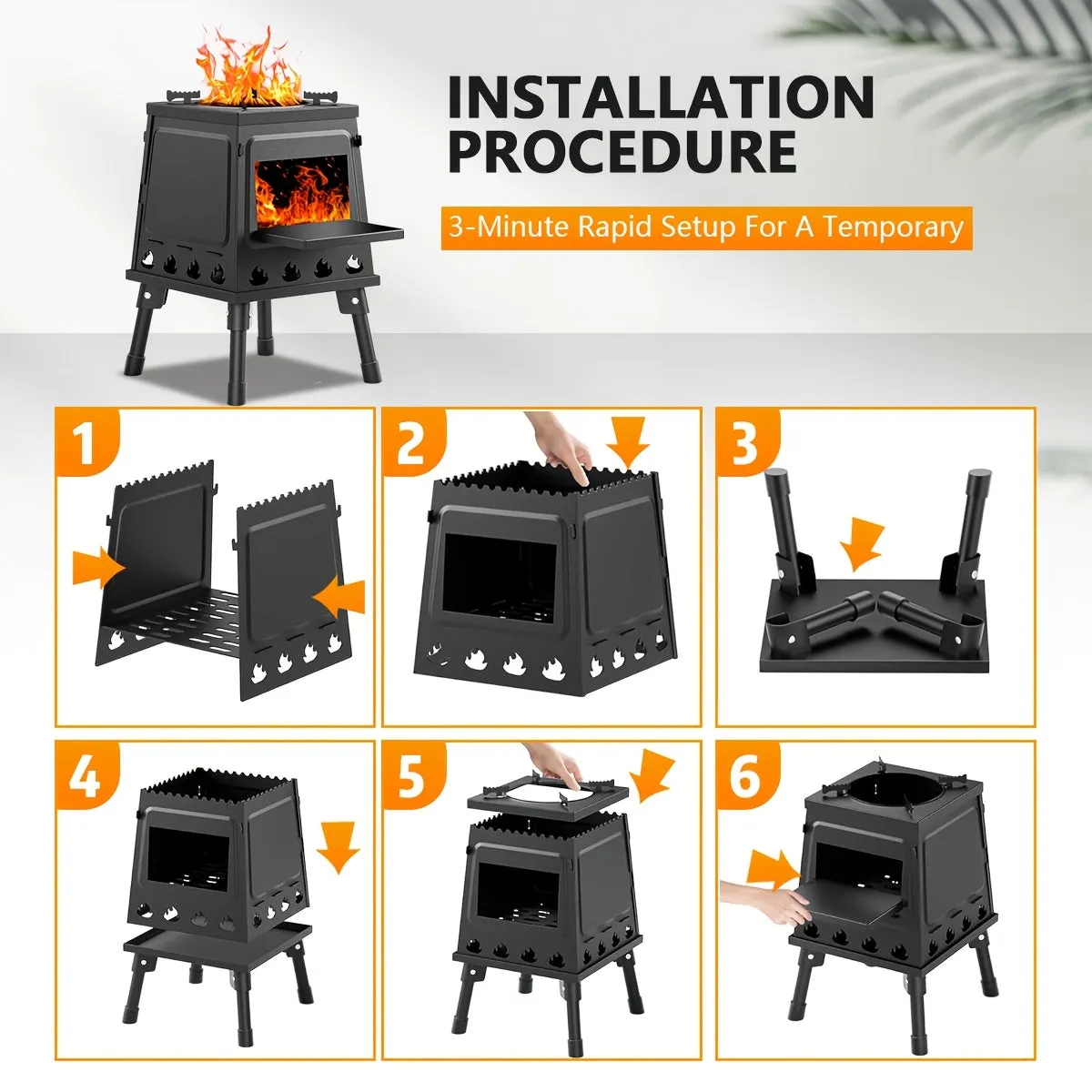 Portable Cast Iron Wood Burning Camp Stove