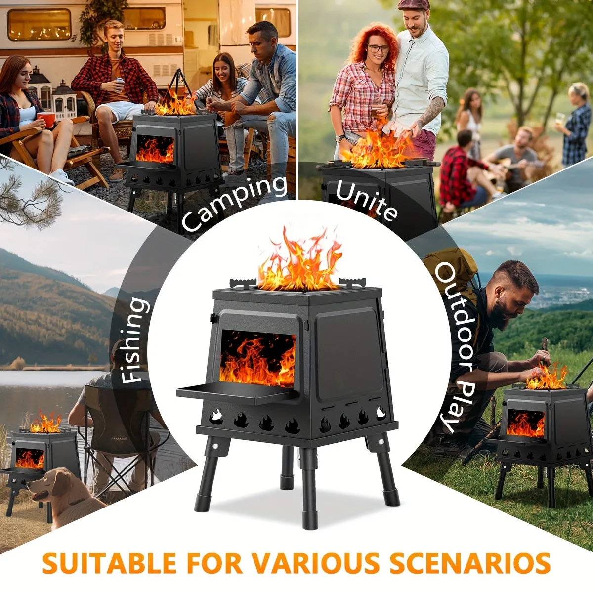 Portable Cast Iron Wood Burning Camp Stove