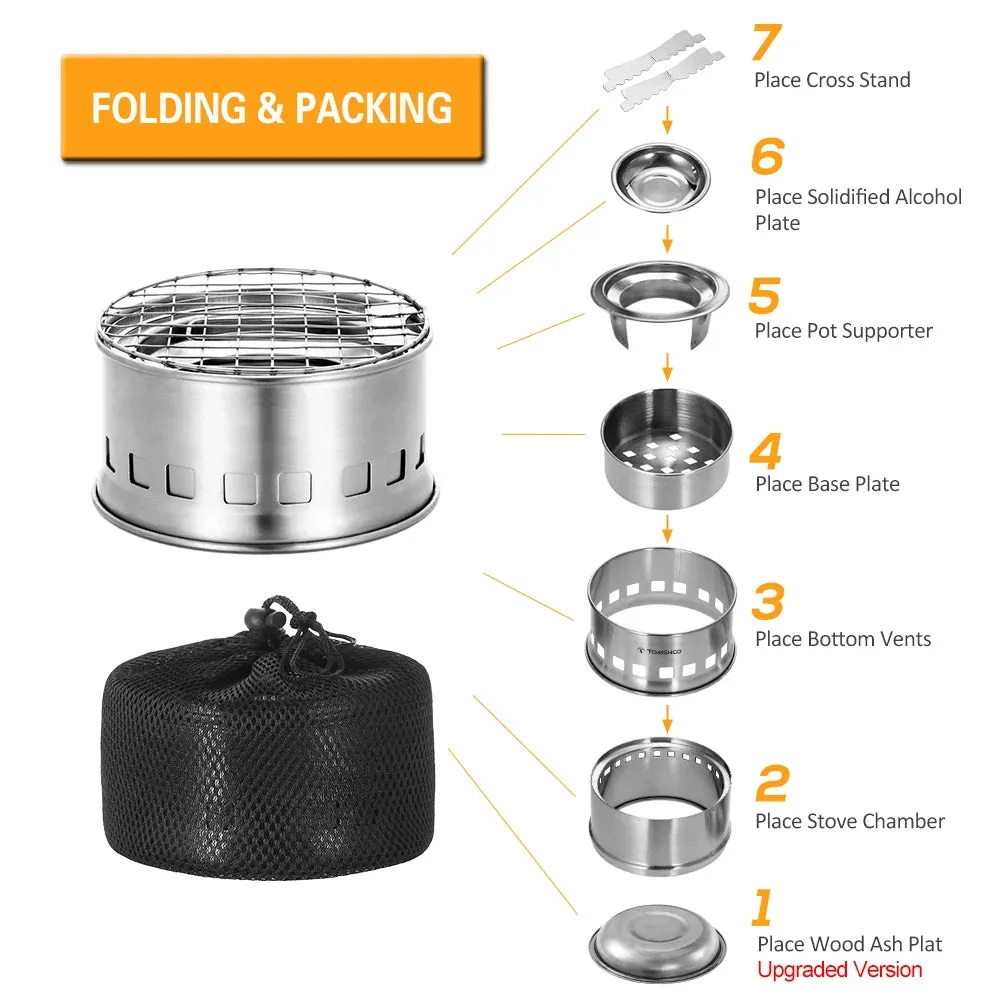 Portable Folding Windproof Wood Burning Stove for Camping & Backpacking