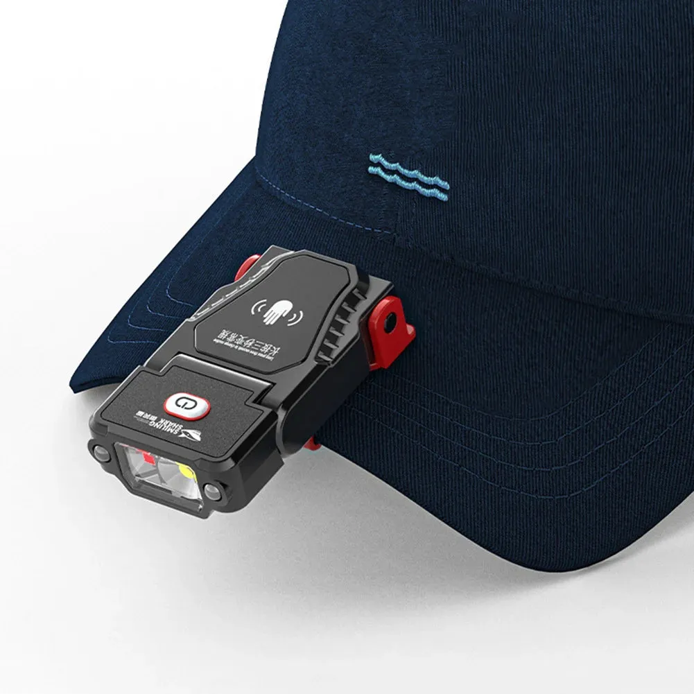 Portable LED Clip-On Cap Headlight with Motion Sensor, Adjustable Angle, USB Rechargeable Headlamp for Camping & Fishing