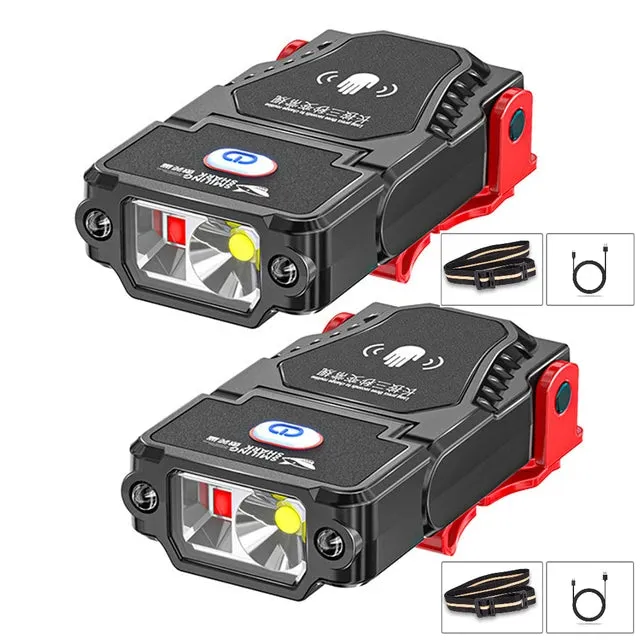 Portable LED Clip-On Cap Headlight with Motion Sensor, Adjustable Angle, USB Rechargeable Headlamp for Camping & Fishing