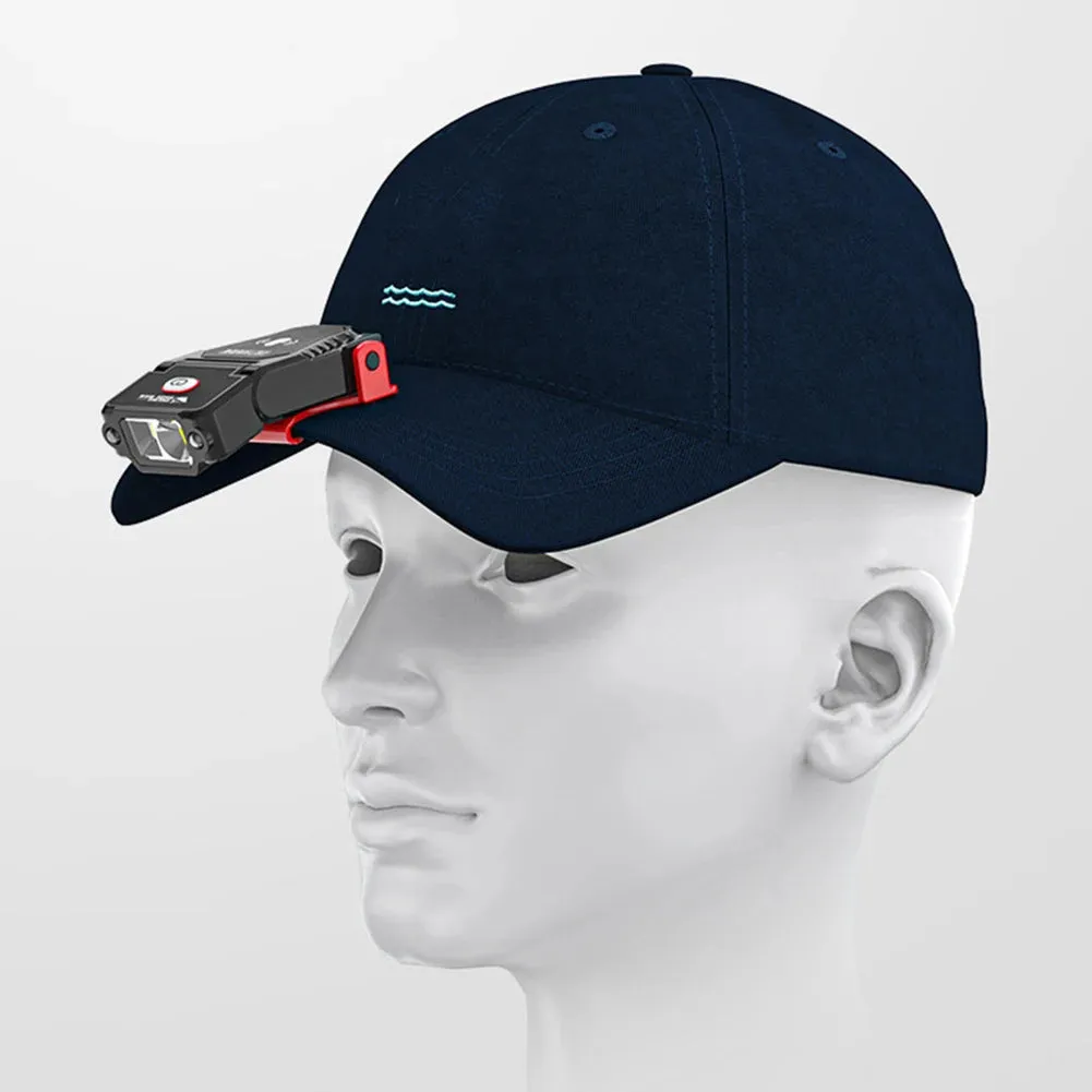 Portable LED Clip-On Cap Headlight with Motion Sensor, Adjustable Angle, USB Rechargeable Headlamp for Camping & Fishing