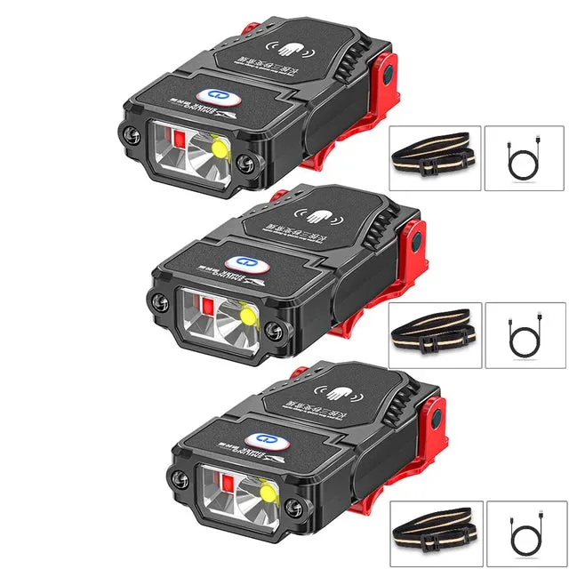 Portable LED Clip-On Cap Headlight with Motion Sensor, Adjustable Angle, USB Rechargeable Headlamp for Camping & Fishing