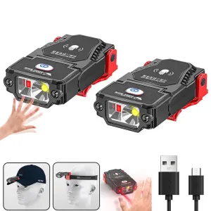 Portable LED Clip-On Cap Headlight with Motion Sensor, Adjustable Angle, USB Rechargeable Headlamp for Camping & Fishing