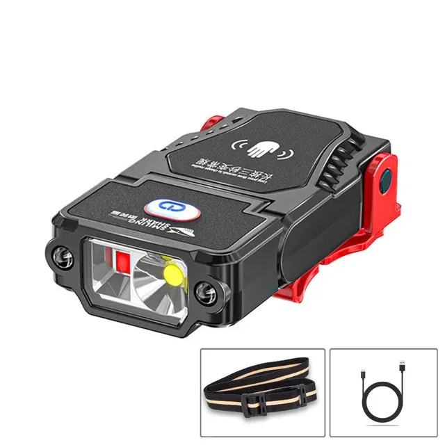 Portable LED Clip-On Cap Headlight with Motion Sensor, Adjustable Angle, USB Rechargeable Headlamp for Camping & Fishing