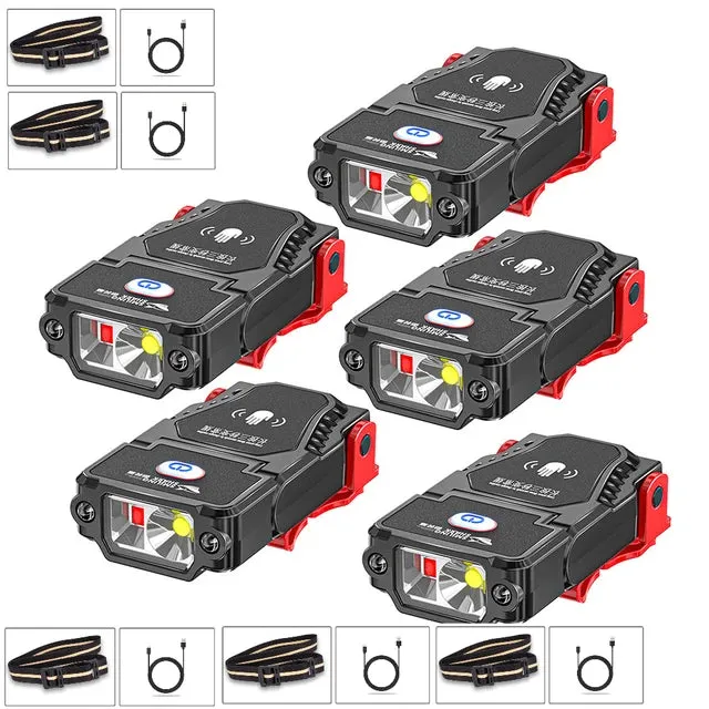 Portable LED Clip-On Cap Headlight with Motion Sensor, Adjustable Angle, USB Rechargeable Headlamp for Camping & Fishing