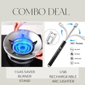 Quick delivery Quality Saver Rechargeable Color ) Combo Of   and ( Arc Gas Stand Stock-clearance | USB Random Deal Burner Best Burner Gas Lighter Lighter Saver