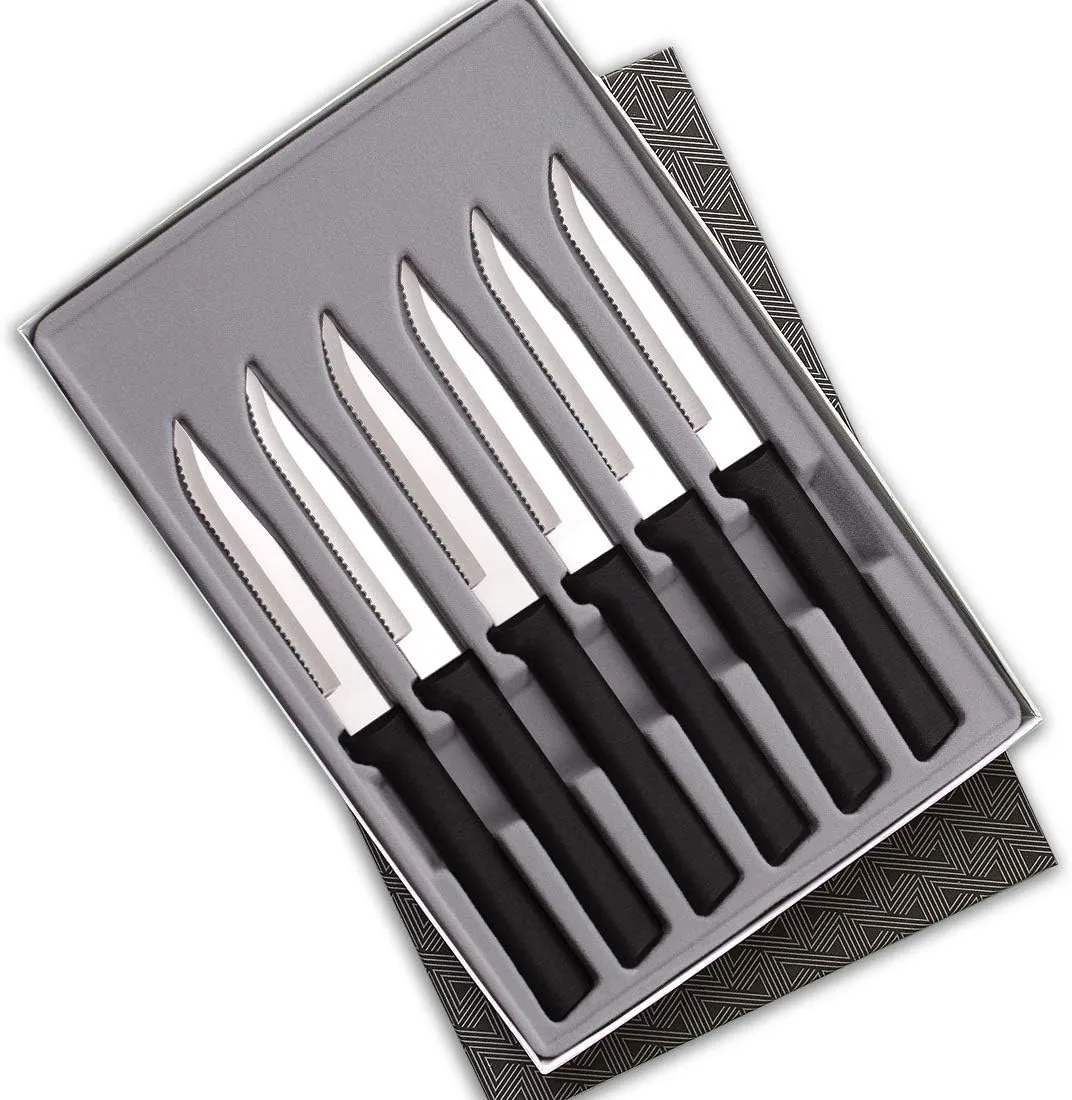 RADA Cutlery 6-Piece Serrated Steak Knife Gift Set, Black Handles