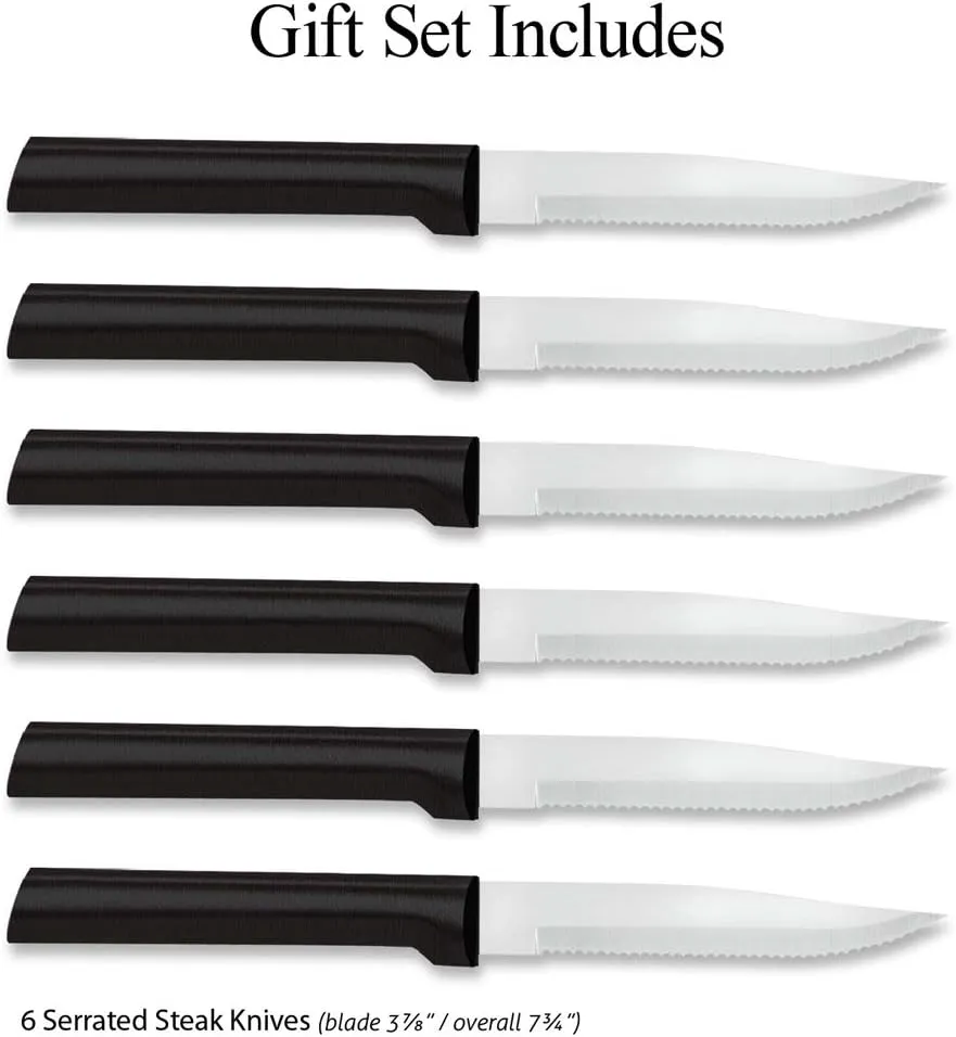 RADA Cutlery 6-Piece Serrated Steak Knife Gift Set, Black Handles