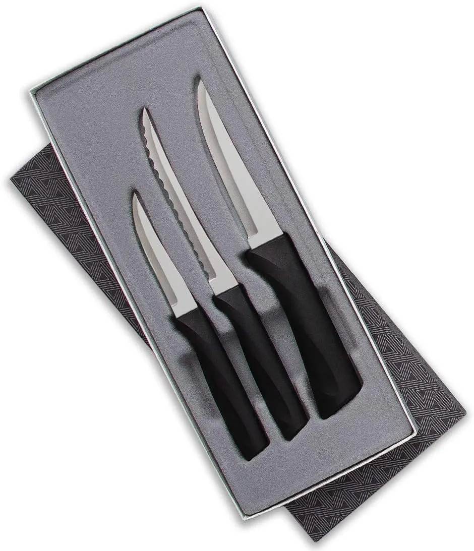 Rada Cutlery Anthem Series 3-Piece Slice & Pare Knife Set, Made in USA, Black Handles