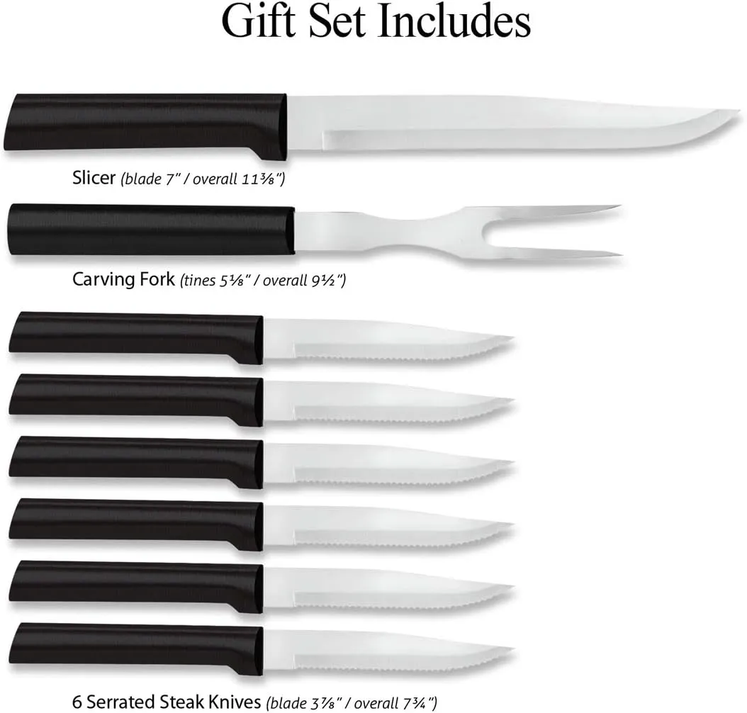 Rada Cutlery Meat 8-Piece Lover’s Steak Knife Gift Set, Black Handle