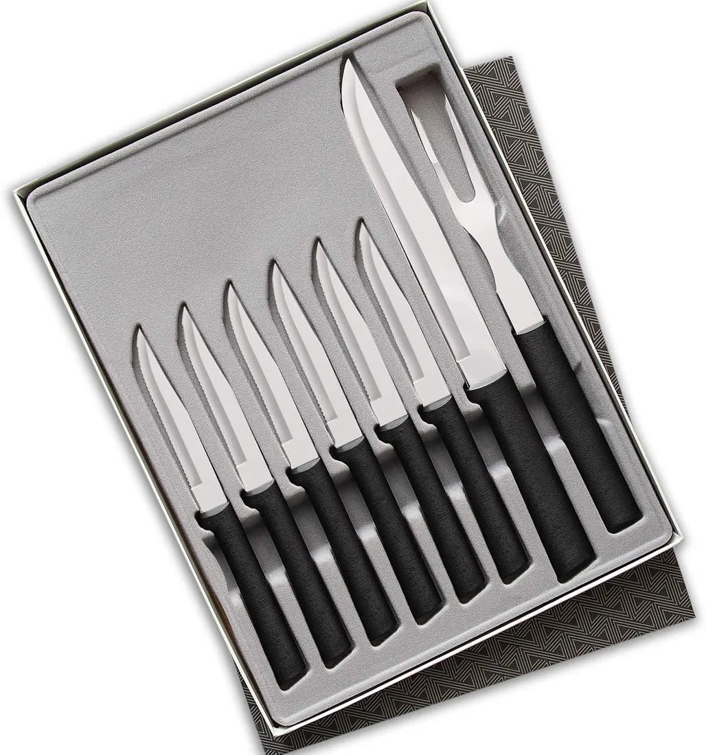 Rada Cutlery Meat 8-Piece Lover’s Steak Knife Gift Set, Black Handle