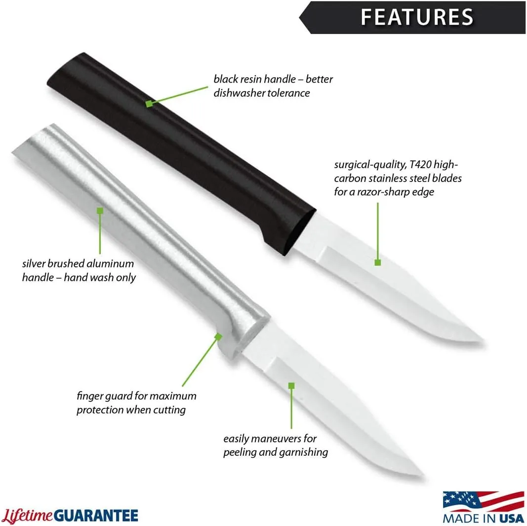 Rada Cutlery Peeling Paring Knife, Black Handle, Pack of 2