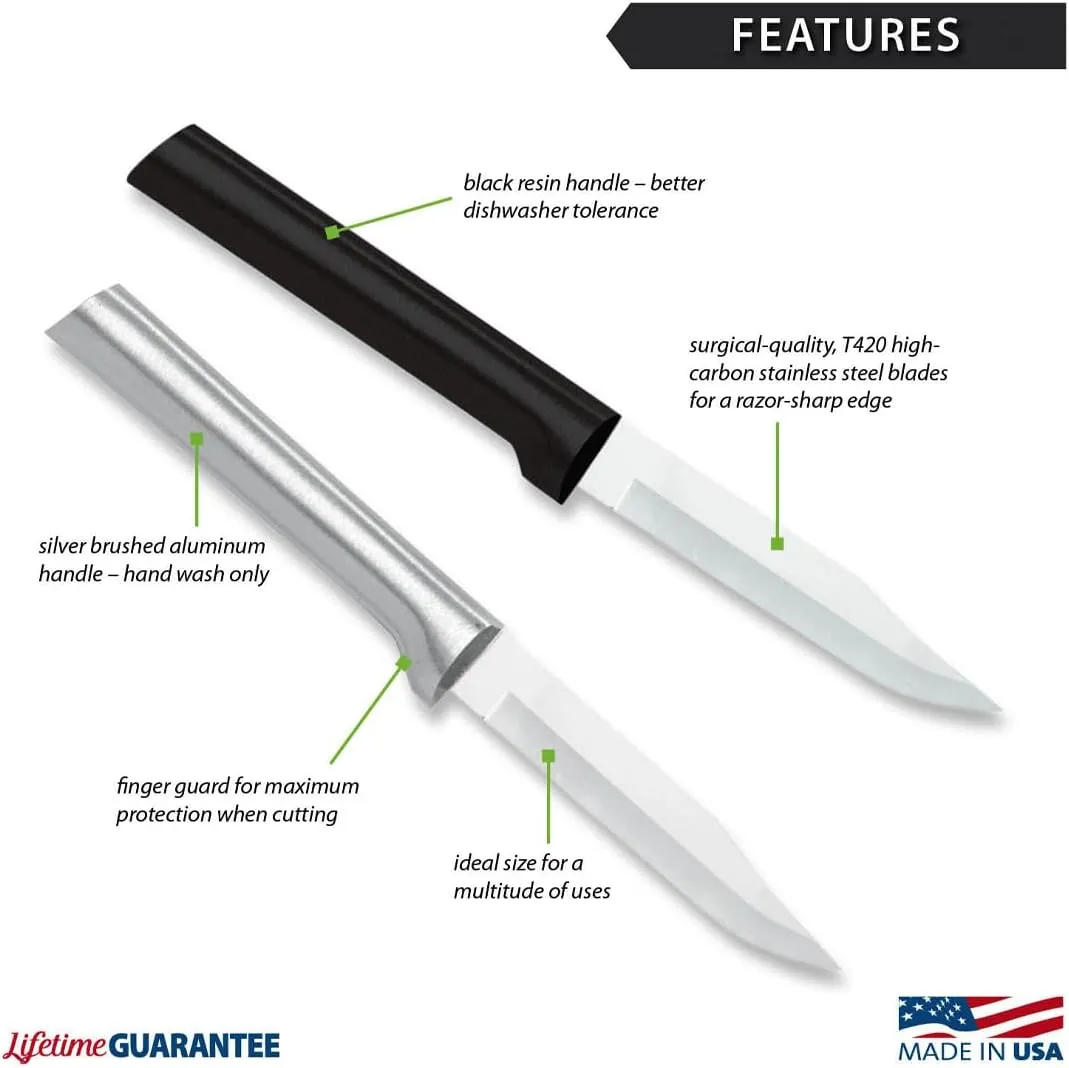 Rada Cutlery Regular Paring Knife (R101), 3.25" Stainless Steel Hollow Ground Blade, Made in USA, Silver Handle, Pack of 2