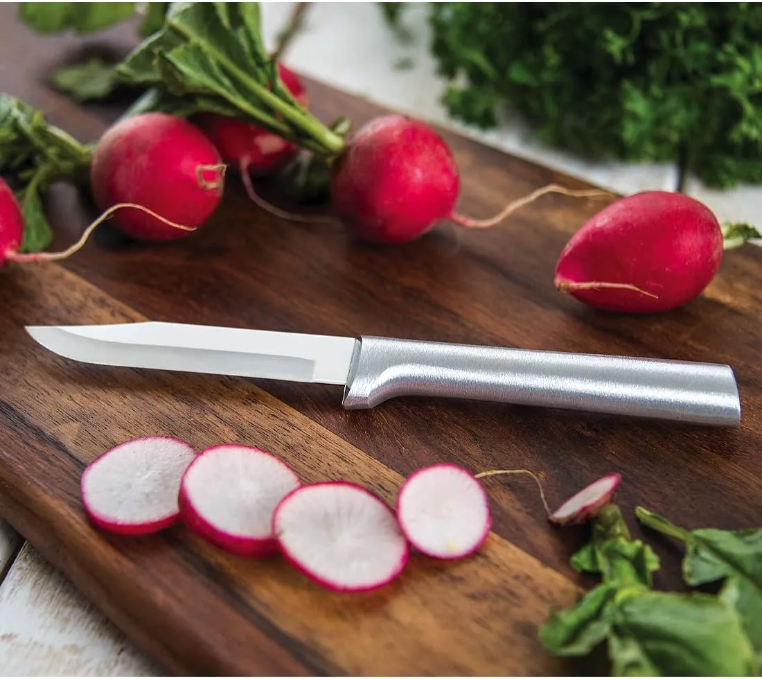 Rada Cutlery Regular Paring Knife (R101), 3.25" Stainless Steel Hollow Ground Blade, Made in USA, Silver Handle, Pack of 2