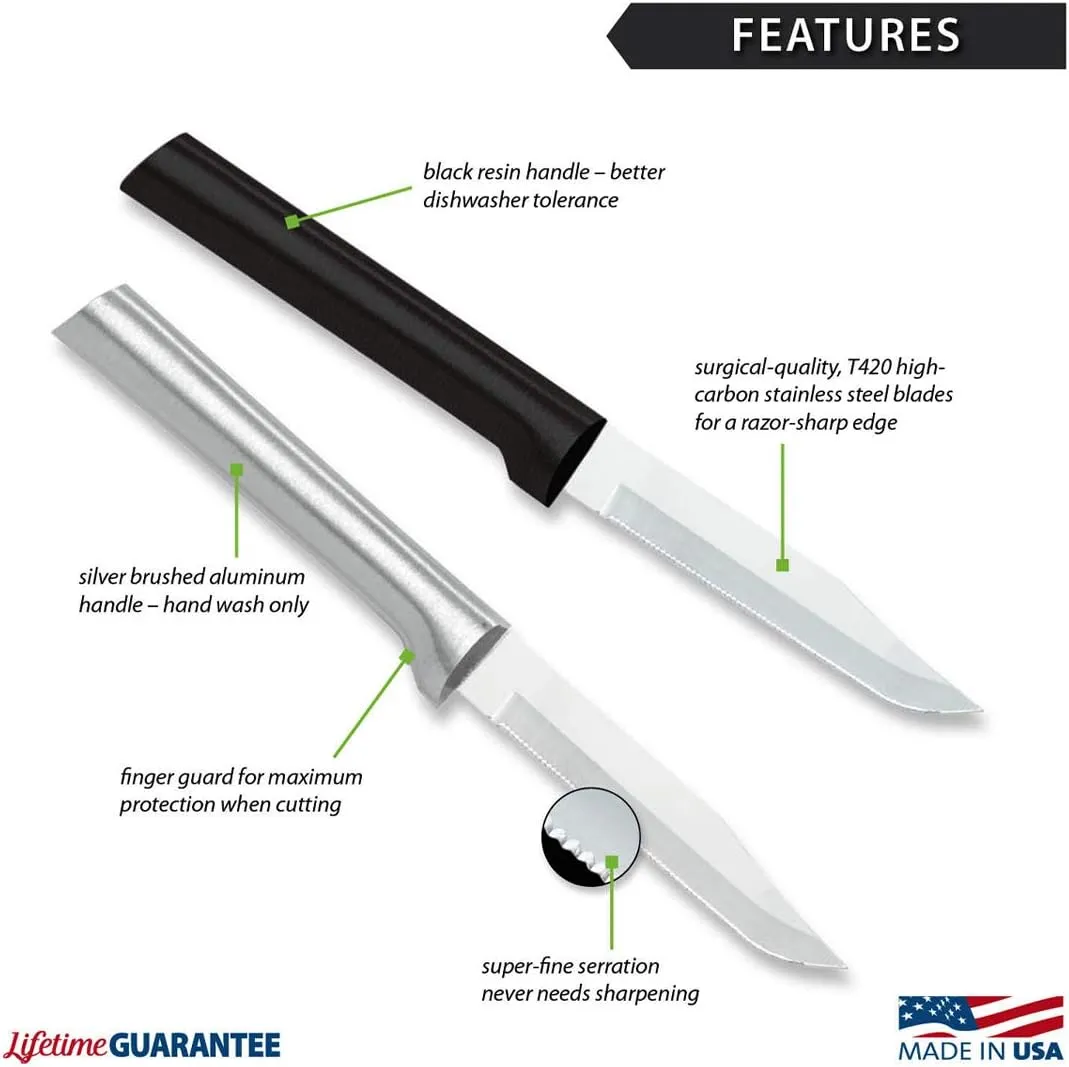 Rada Cutlery Serrated Regular Paring Knife, Black Handle, Pack of 2