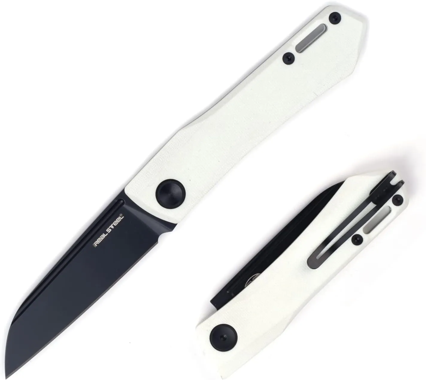 RealSteel Real Steel Solis Lite Slipjoint Folding Pocket Knife - D2 Blade and G10 Handles Perfect for Camping Hiking Daily Cutting Tasks EDC Men Women White White/Black