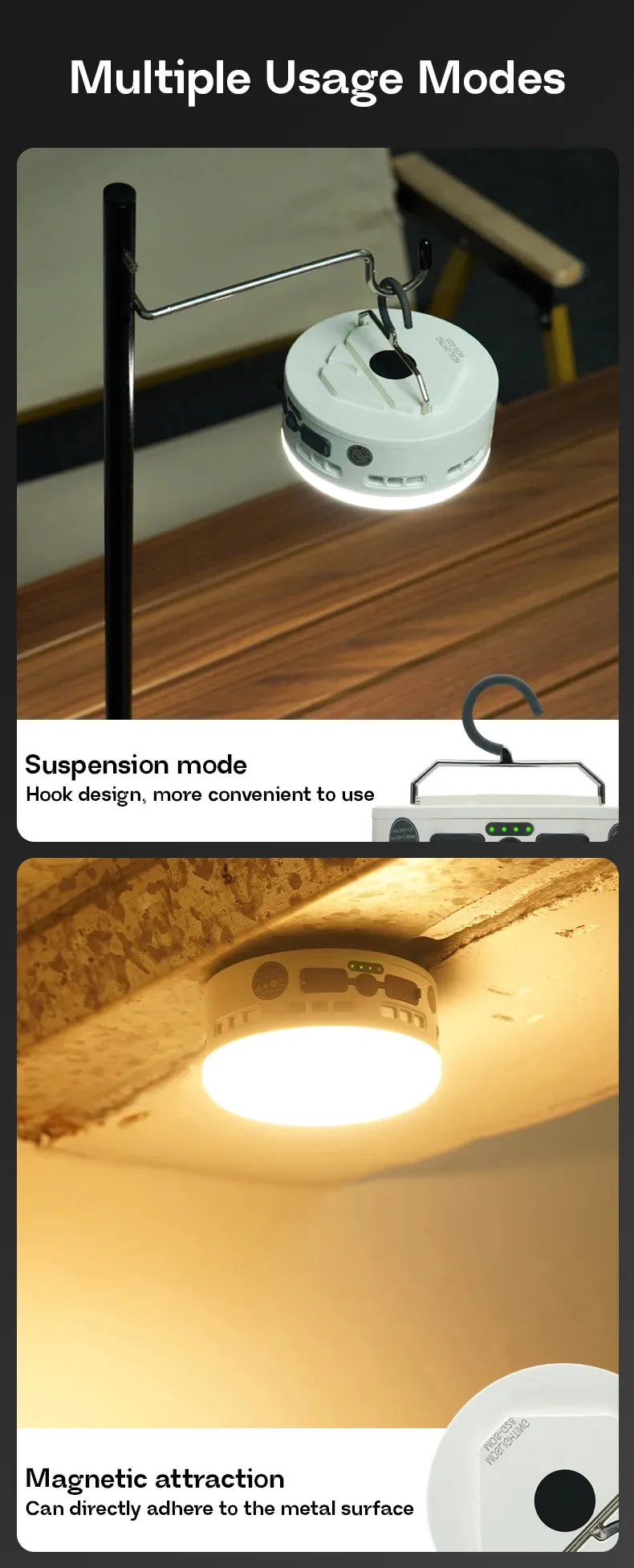 Rechargeable 36W Camping Lantern with Magnet – 700LM LED, 4800mAh Power Bank, 3 Light Modes for Outdoor & Emergency