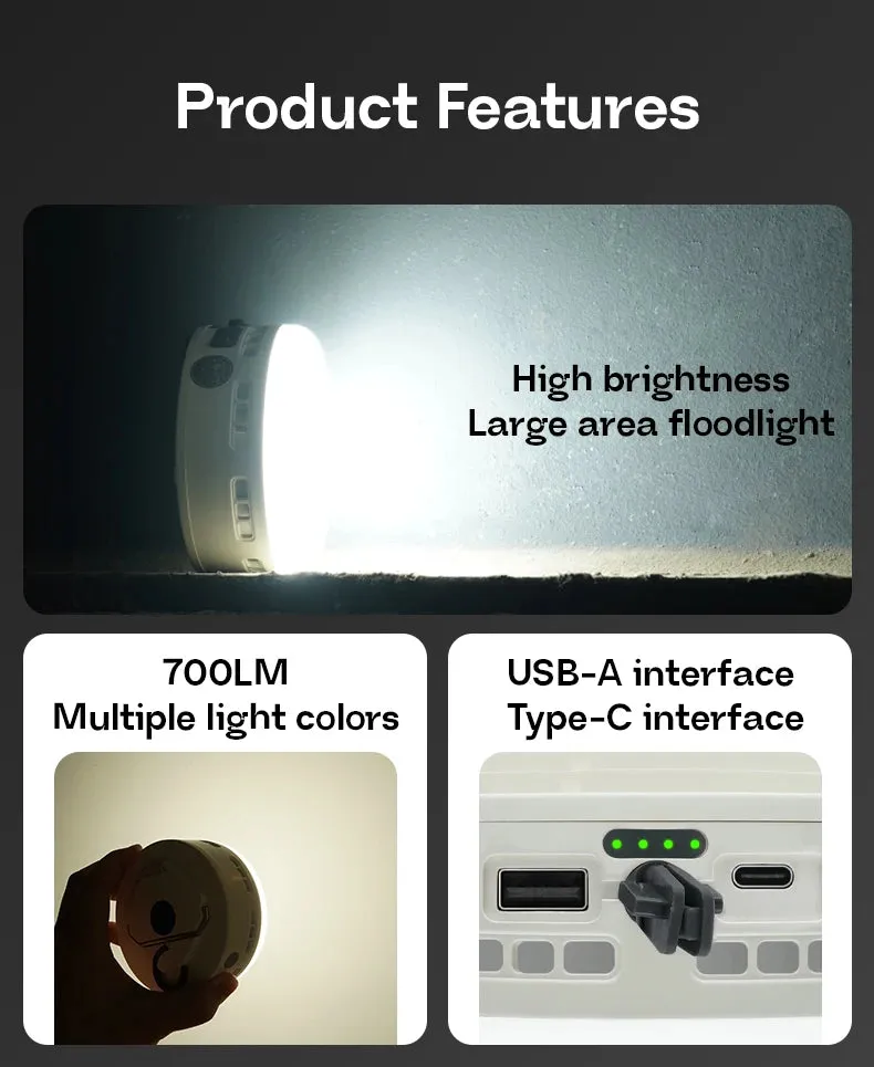 Rechargeable 36W Camping Lantern with Magnet – 700LM LED, 4800mAh Power Bank, 3 Light Modes for Outdoor & Emergency