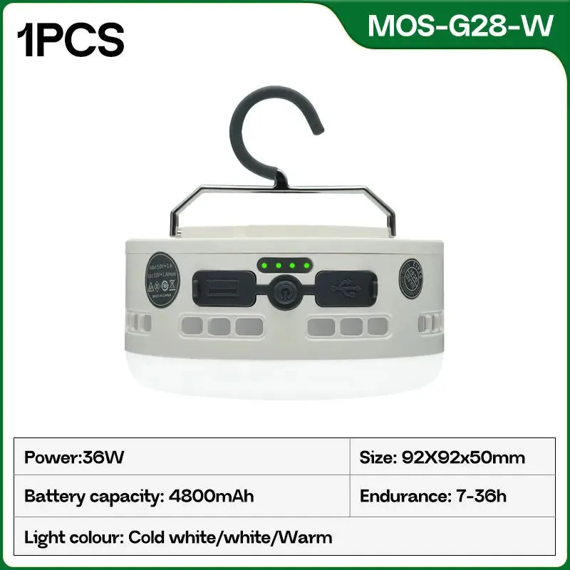 Rechargeable 36W Camping Lantern with Magnet – 700LM LED, 4800mAh Power Bank, 3 Light Modes for Outdoor & Emergency