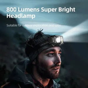 Rechargeable Headlamp, 8-Mode LED Light with Motion Sensor & White/Red Lights for Night Running