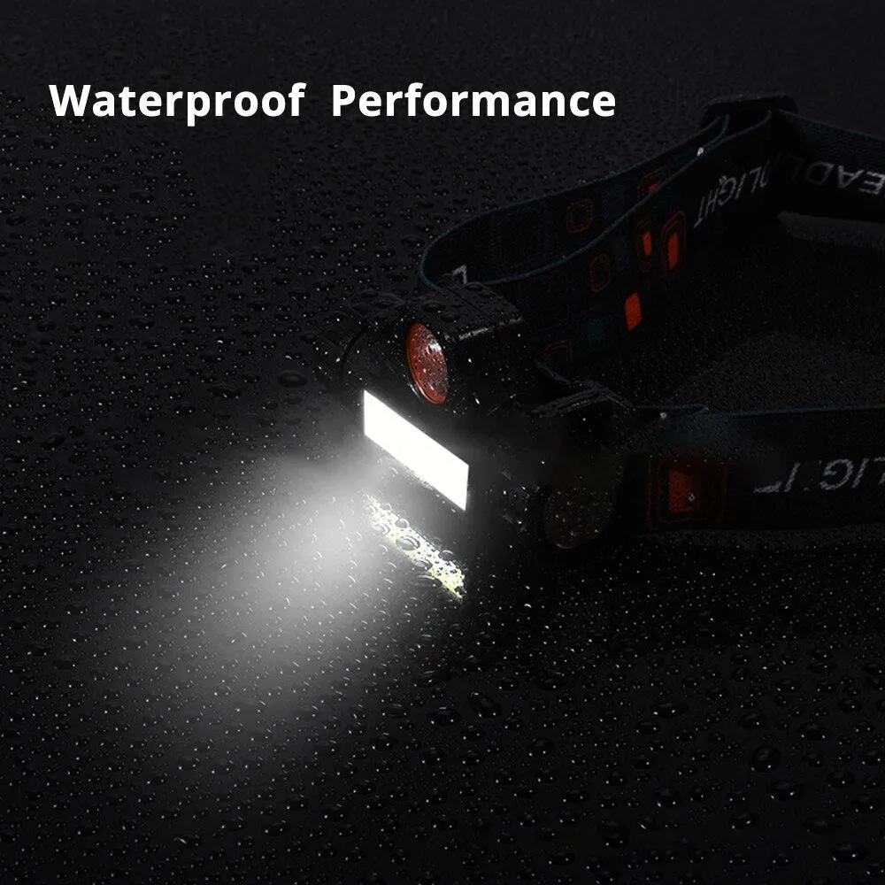 Rechargeable LED Headlamp  XPE COB Work Light 2 lighting modes With tail magnet Detachable headlight For camping, adventure