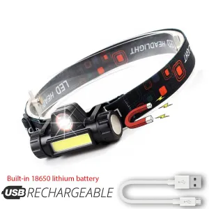 Rechargeable LED Headlamp  XPE COB Work Light 2 lighting modes With tail magnet Detachable headlight For camping, adventure