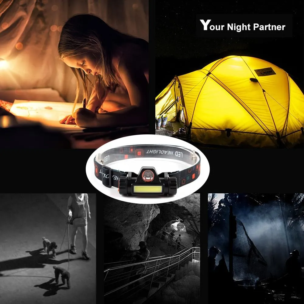 Rechargeable LED Headlamp  XPE COB Work Light 2 lighting modes With tail magnet Detachable headlight For camping, adventure