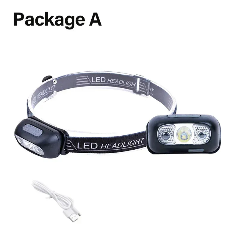 Rechargeable LED Sensor Headlamp XPE COB Light Waterproof Torch for Fishing & Camping