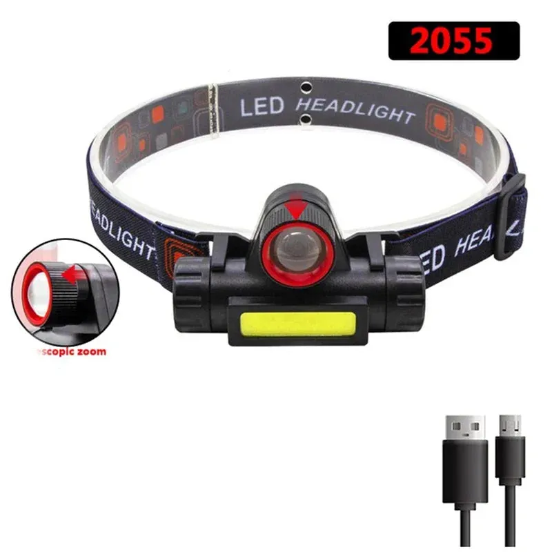 Rechargeable Waterproof LED Headlamp - Super Bright Flashlight with XPE COB Beads, Dual Light Sources, and Magnet