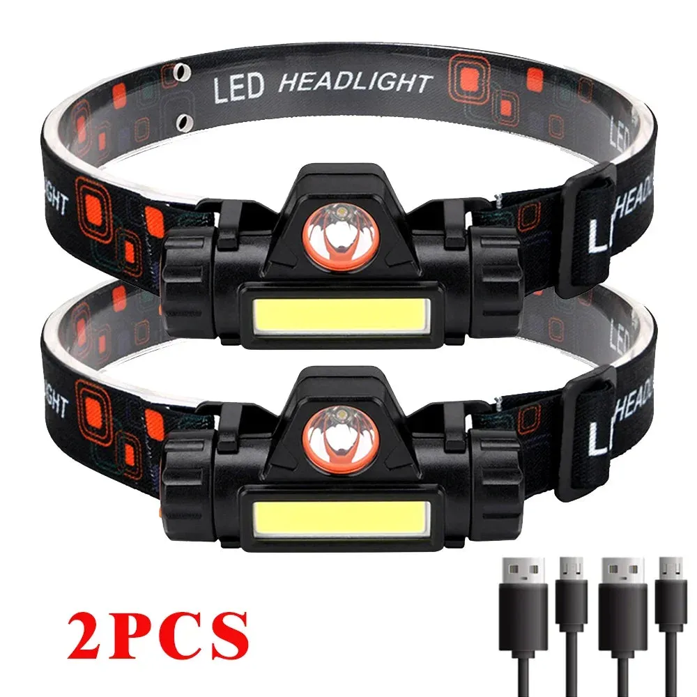 Rechargeable Waterproof LED Headlamp - Super Bright Flashlight with XPE COB Beads, Dual Light Sources, and Magnet